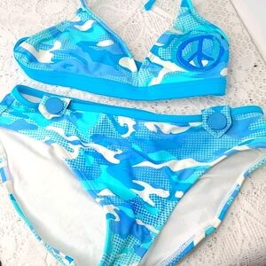 Girls Breaking Waves blue camo 2pc bikini set 14